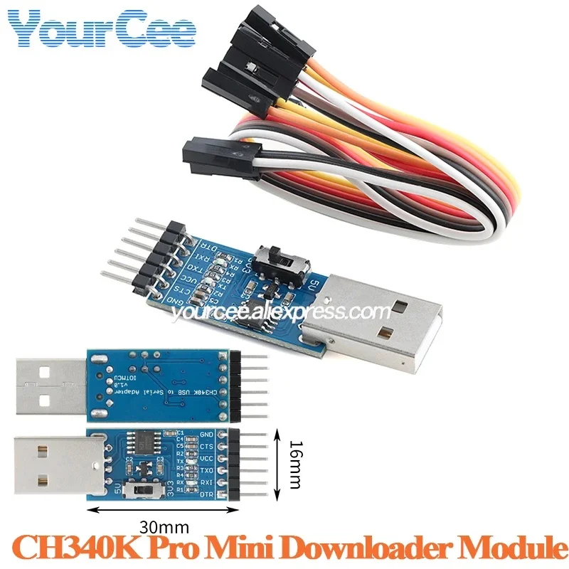 2pcs/1pc CH340K Pro Mini Downloader Module USB to TTL Serial Programmer debugger STC Downloader for Promini 3.3V/8MHz 5V/16MHz