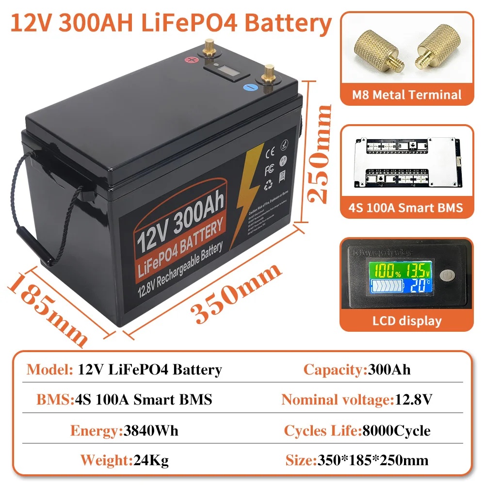 Batteria al litio ferro fosfato 12V 300Ah LiFePO4 BMS integrata per sostituire la maggior parte dell'alimentazione di backup Conservazione dell'energia domestica Senza impuestos