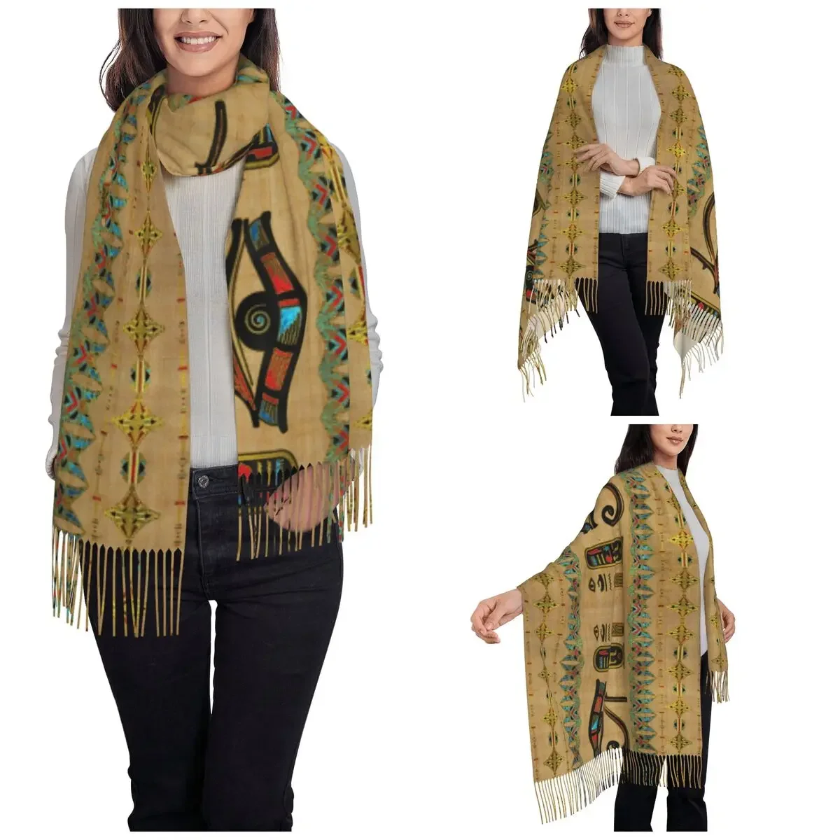 Egyptian Eye Of Horus Shawl Wrap for Women Warm Large Long Scarf Ancient Egypt Pashmina Tassel Scarves