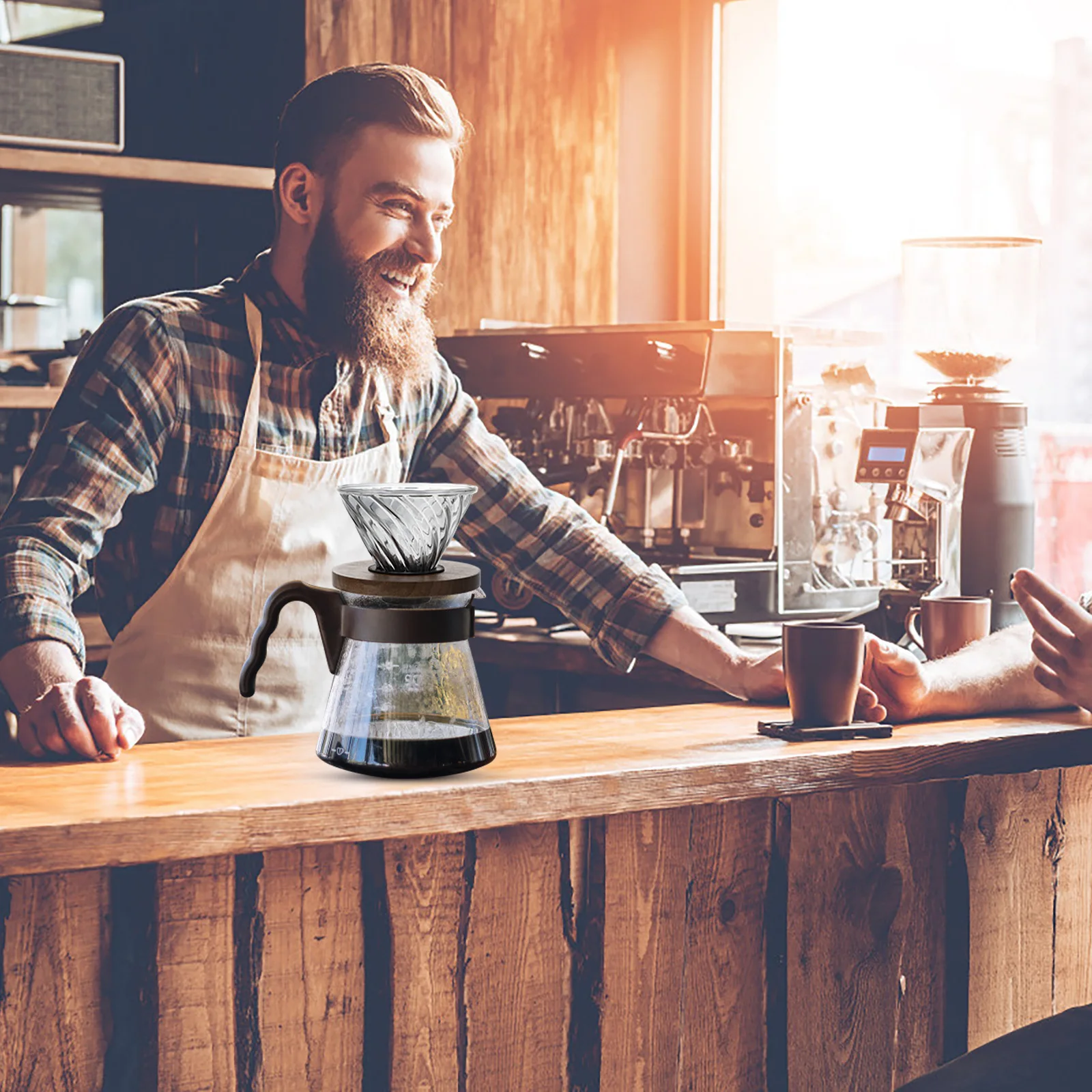 

Glass Wood Coffee Pot Funnel Single Cup Easy Clean Compact Lightweight Portable Coffee Shop Travel Office Appliance