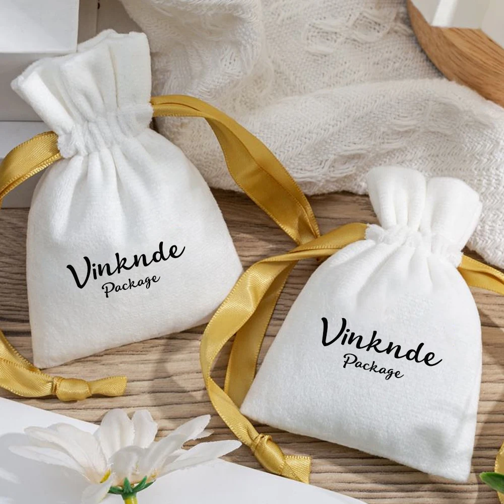 

50Pack Velvet Jewelry Storage Pouch With Ribbon Drawstring Custom Logo Gift Bags Christmas Wedding Party Favor Small Dust Sack