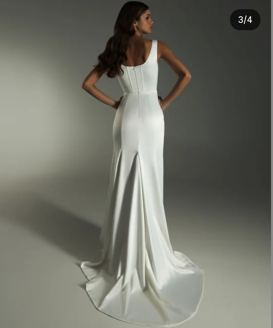 فستان الزفاف تخصيص لتدابير 2026 الجانب الشق السباغيتي حزام حورية البحر الساتان أنيقة مطوي كم طويل زي العرائس المدنية #3