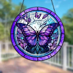 Viola Blue Butterfly Faux Stained Glass Door Hanger WindowHanging Pendant Suncatcher Window Decor GardenLiving Room Decor