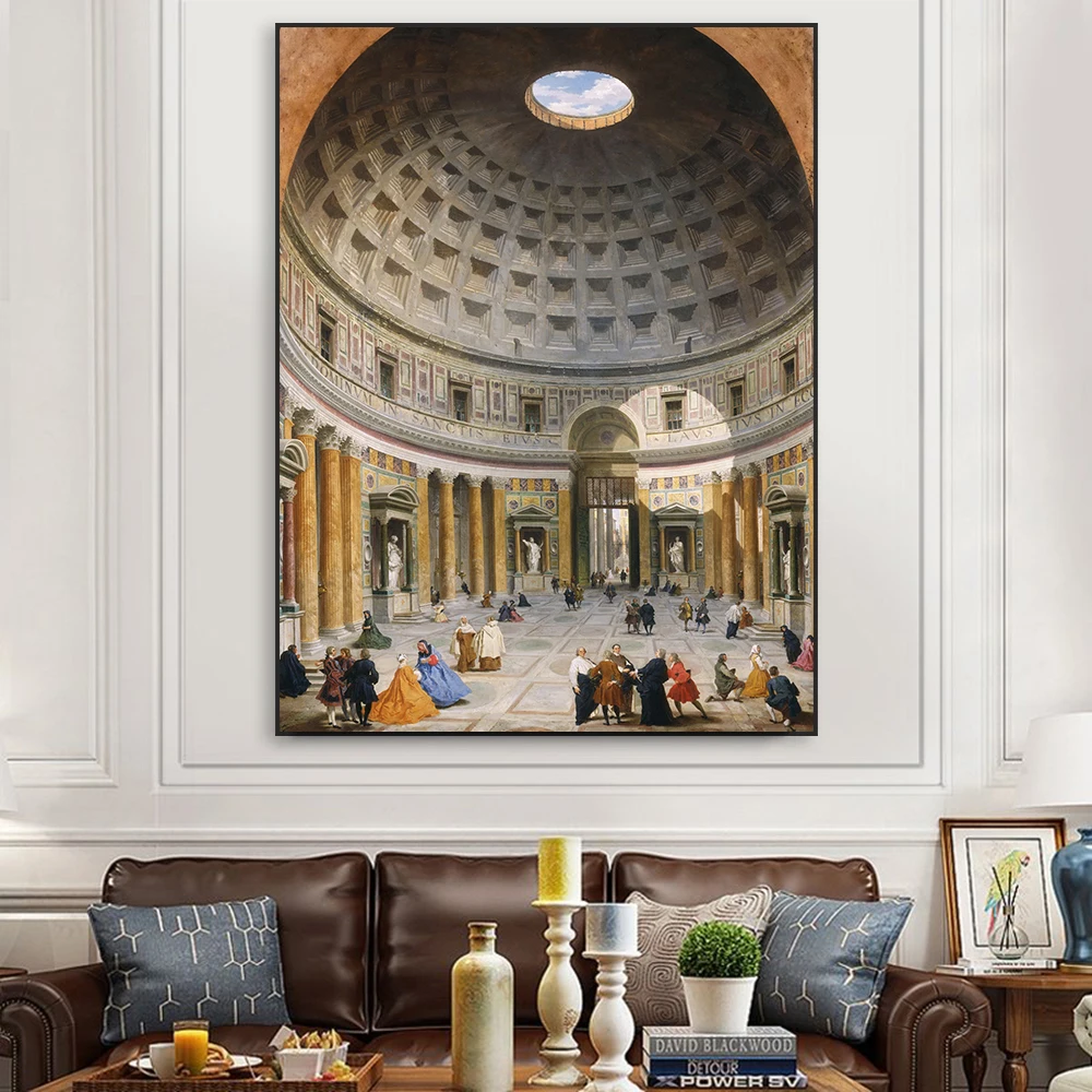 

Retro Oil Painting Prints Poster Interior of the Pantheon Rome Prints Giovanni Paolo Panini Renaissance Canvas Painting Decor