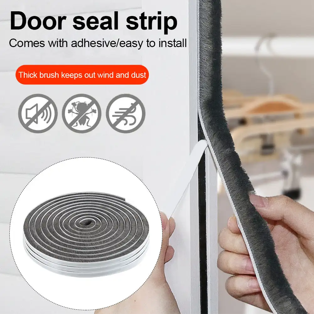 10M Brush Strip Self Adhesive Door Window Weather Stripping Sliding Door Anti Bug Seal Tape Sound Insulation Dust Sealing Strip