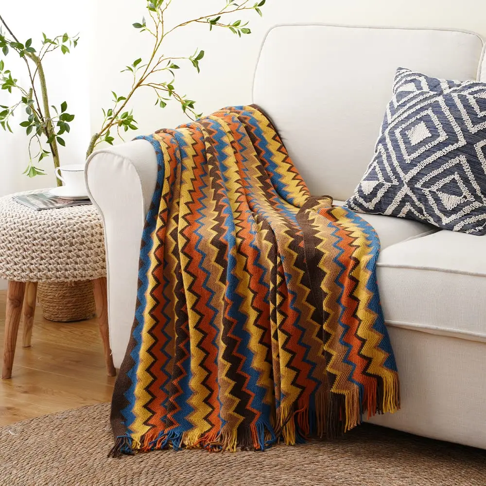

Boho Throw Blanket,Orange Throw Blankets For Couch Bed Sofa,Soft Cozy Knit Blanket With Tassel,Fall Decor Throw,Lightweight