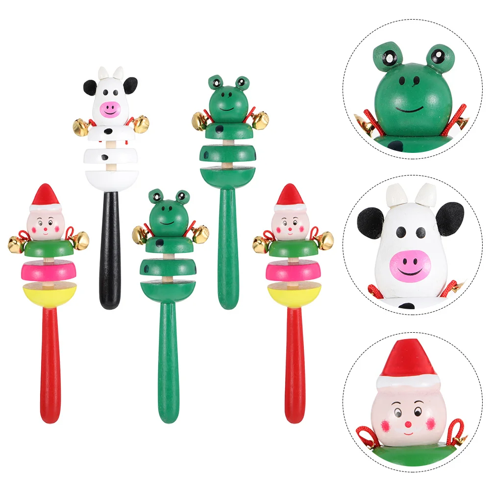 5 stuks Hand Jingle Bells Metaal Hout Dierenrammelaars Vroeg educatief speelgoed Baby Zintuiglijke ontwikkeling Cadeaus voor baby's