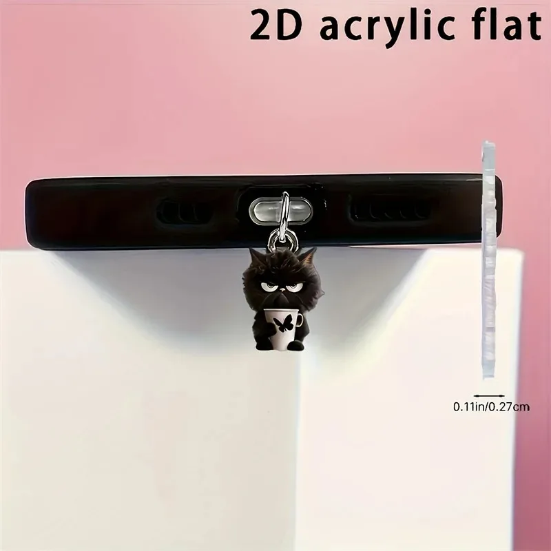 

1pcs Cute Black Cat Phone Dust plug Accessories Decoration Hanging Pendant for iPhone for Samsung Type-C Charging Port