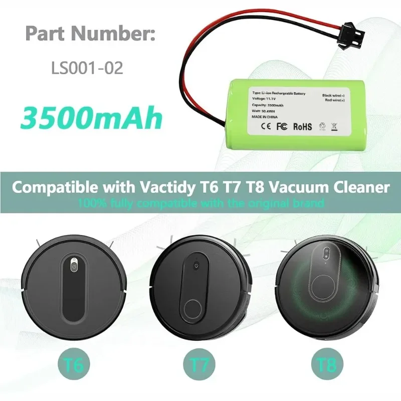 

3500mAh High Capacity Battery For Vactidy T6 T7 T8 Vacuum Cleaner 11.1V Li-ion Replacement Accumulator Spare Parts Robust