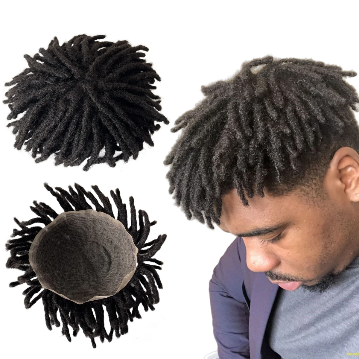 Hot Sale Mongolian Virgin Human Hair Hairpiece #1b Natural Black Color Full Lace Toupee Dreadlocks Unit for Men