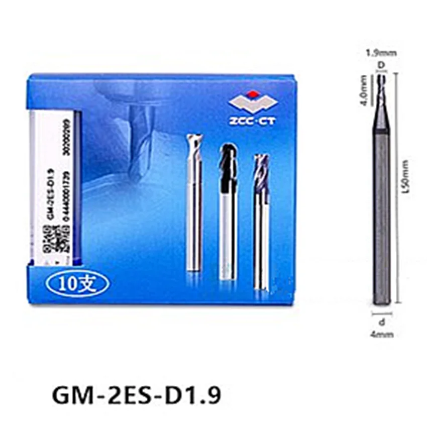 

GM-2ES-D1.9 ZCC.CT GM-2ES Two blade straight handle Small diameter Flat end milling cutter Φ1.9*4.0*50 2T 2 Flutes Flat End Mill