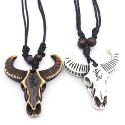 Men's Necklace Cow Skull Pendant Cool OX Head Choker Retro Jewelry Tribal Style Imitation Yak Bone Necklace Amulet Gift