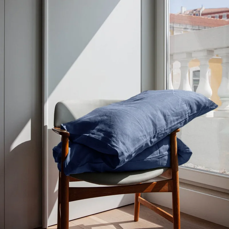 2PCS French Raw Linen Pillowsham 100% Pure Linen Envelope Cover Soft Breathable Solid Color European Pillowcase