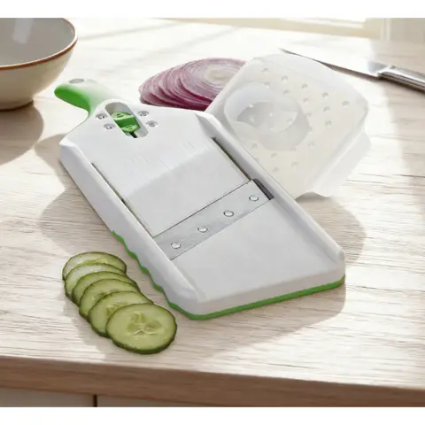 एडजस्ट-ए-स्लाइस मैंडोलिन स्लाइसर, हरा - रसोई, सलाद, चिप्स के लिए एडजस्टेबल सब्ज़ी और फल स्लाइसर | आसान, सुरक्षित 10 best sales सलाद कटर - №3