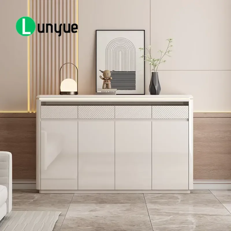 Large Capacity Wooden Shoe Cabinet with Touch LED Light Modern High Gloss Wall Mounted Storage Rack for Entrance Porch Luxury