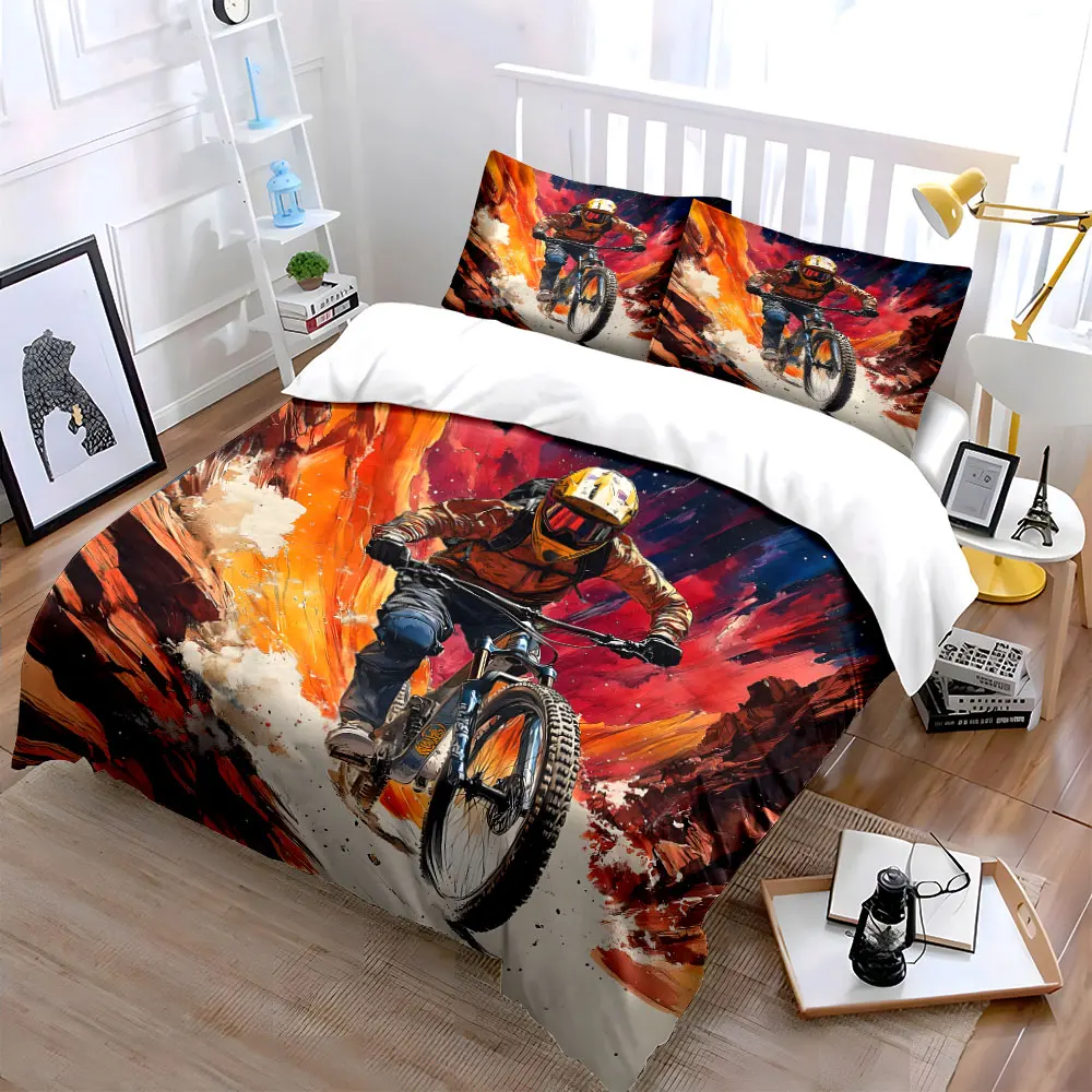 Mountain biker racing through vibrant canyon Duvet Cover Set with 3D Printing Design Soft Polyester Bedding Set Luxury gifts