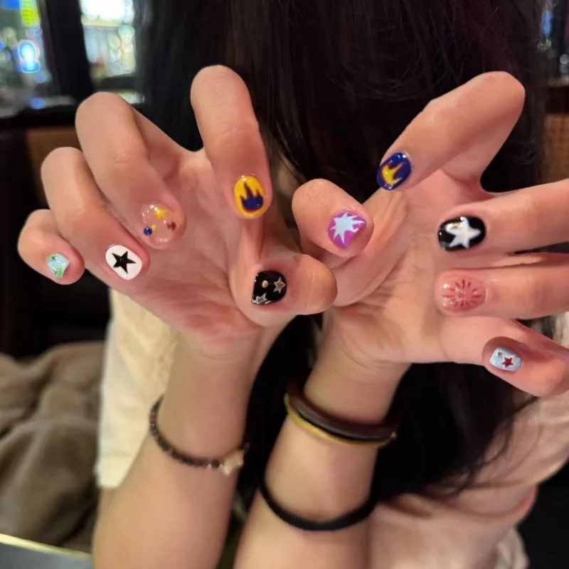 Conjunto de unhas artesanais com 10 peças, unhas fofas inspiradas em dopamina doce e nervosa com design de pressão, presente perfeito para meninas e amigos