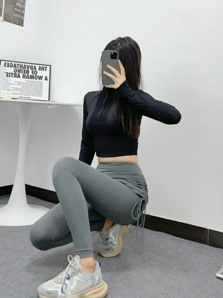 Women's Yoga Shorts Skirt Tight Fitness Outdoor Running Quick Dry Drawstring Butt Cover up Two Piece False Ensemble