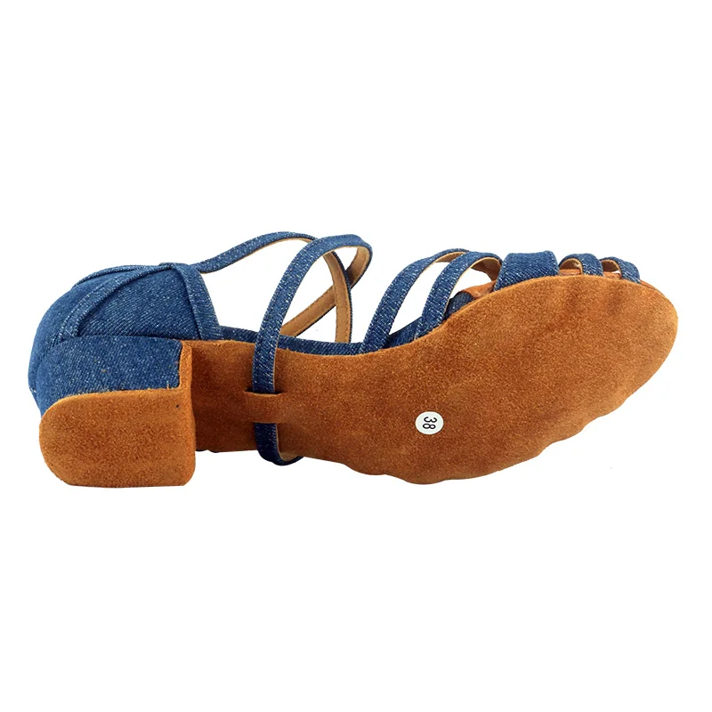 Wedopus ブルーデニムダンスシューズローヒールスエードソール社交サルサシューズダンスサンダル女性用カスタマイズヒール