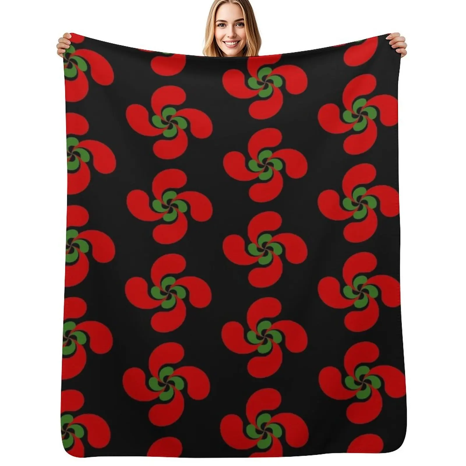 

Basque Cross Lauburu Red Green White Euskadi Throw Blanket Stylish Decor Blanket Gift for Friends Roommate