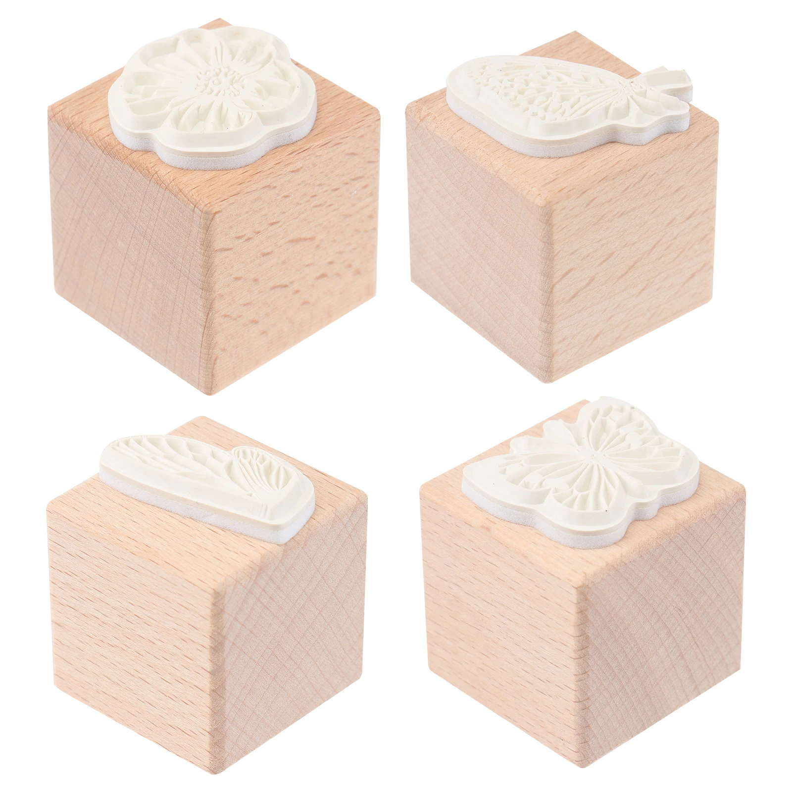 

4 Pcs Wooden Butterfly Stamps Craft Kit Herbarium Seal Rubber Stamp for DIY Scrapbook Photo Album Decorative