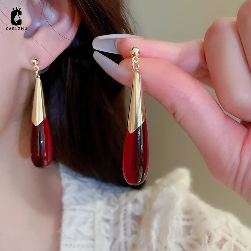 Medieval Times Palace Style Water Drop Red Resin Earrings Retro Earrings for Women Party Simple Jewelry Wholesale