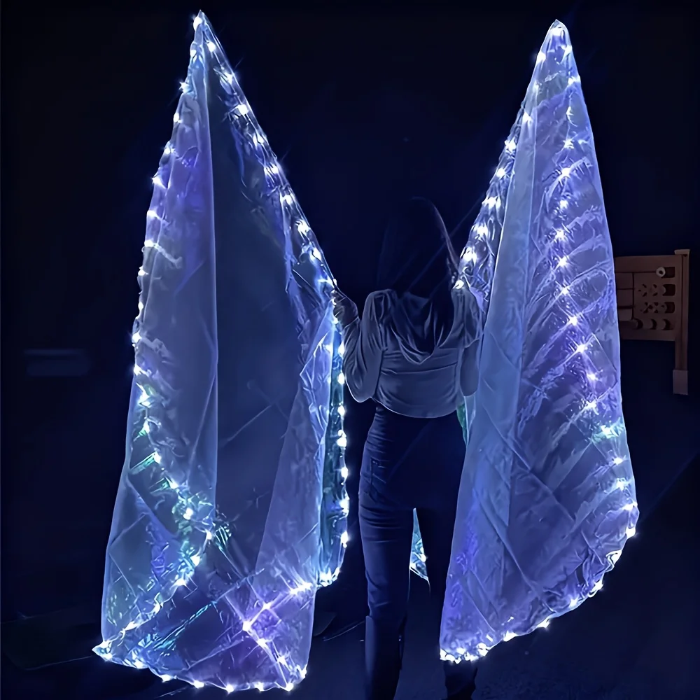 مراوح الرقص الشرقي المضيئة بإضاءة LED مكونة من قطعتين - أعلام متوهجة من القماش الأبيض مع مفتاح، دعائم خيالية للمراقصين والأداء والأزياء التنكرية