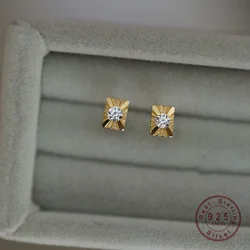 925 Sterling Silver Plating 14K Gold Exquisite Mini Geometric Zircon Earrings for Women Korean Simple Party Jewelry Accesso