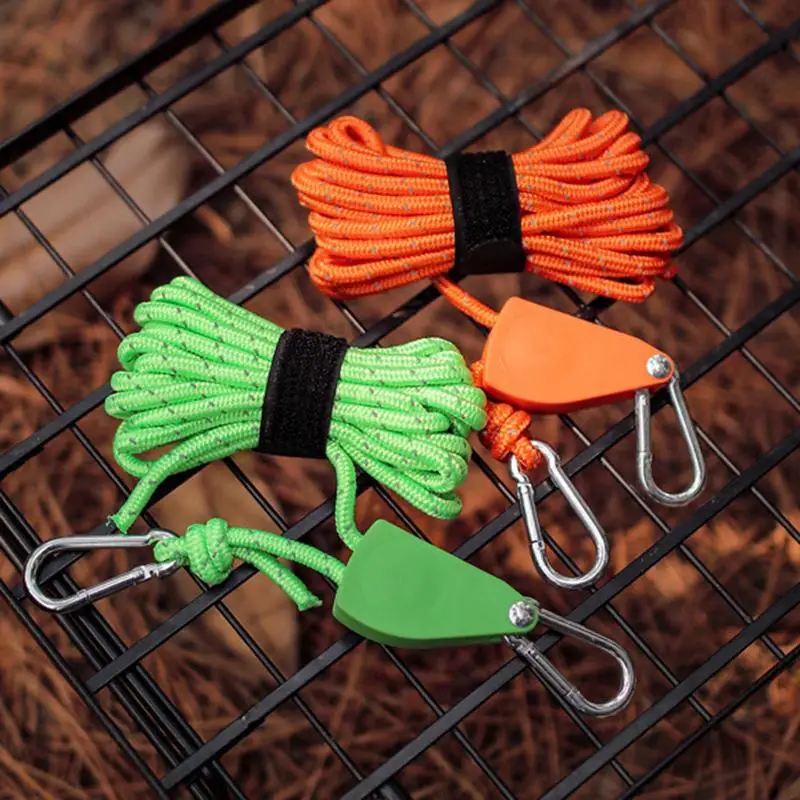 4m Camping Rope Tent Adjustable Rope Fastener Fixed Buckle Pulley Tensioner Ratchet Hangers Lights Camping Awning Wind Rope