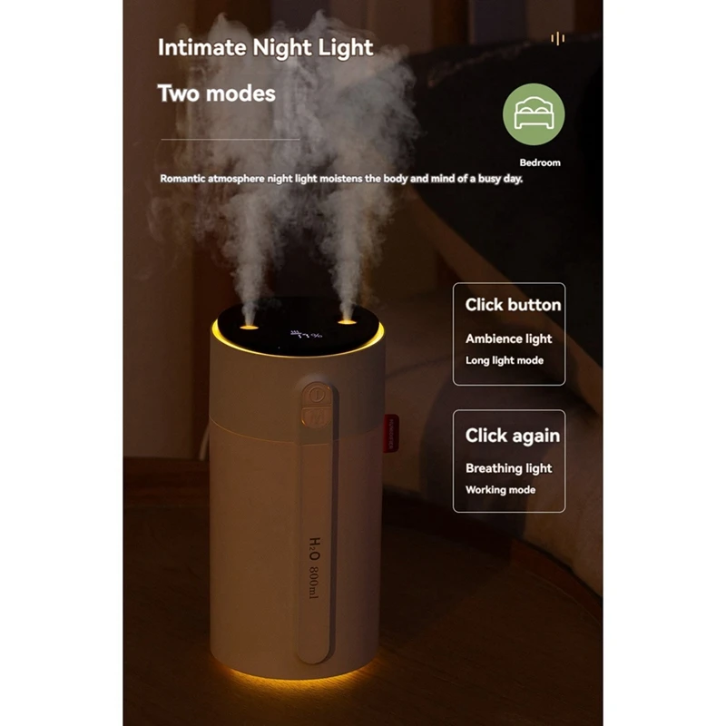 Humidifiers For Bedroom Small Humidifier Rechargeable Desk Portable Humidifier 800ML With Light Cool Mist Humidifiers