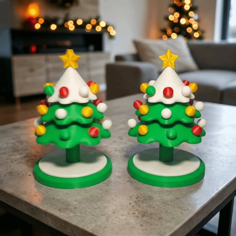 3D Printed 3D Printed Dancing Christmas Tree Detachable Decorative Rotating Christmas Tree Colorful with Star Topper
