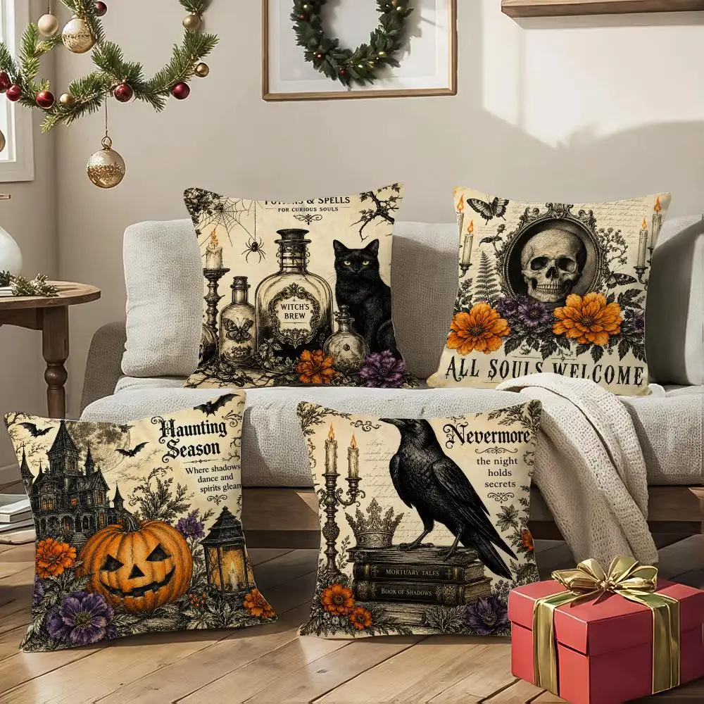 Antique Halloween Engravings Originals Cushion Cover 1/4Pcs Soft Plush Cushion Case Throw Pillowcase Cozy Home Sofa Bed  Decor