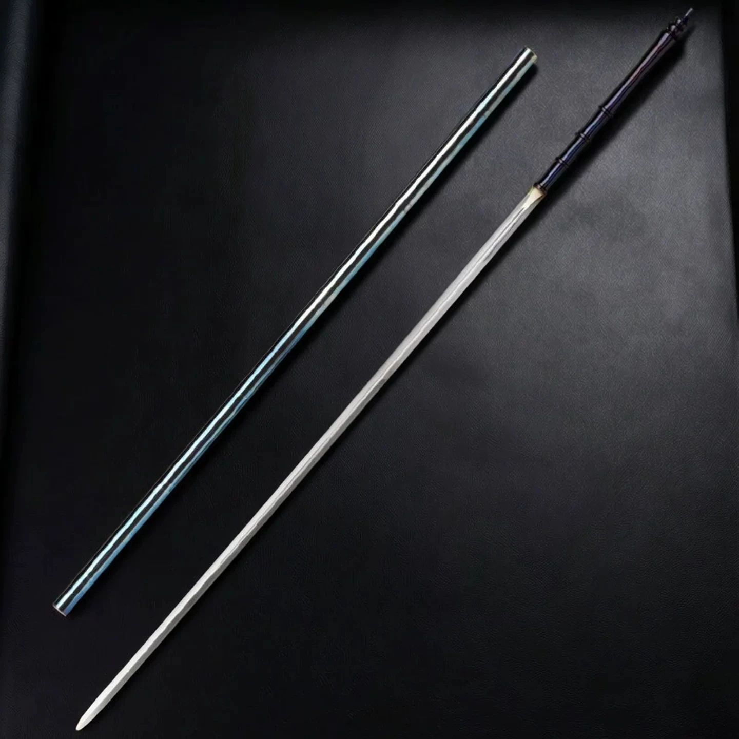 Ornamental Slender Willow Hidden Stick Sword Manganese Steel Thin Blade Metal Tube Scabbard Free Sword Stand Decor Collection