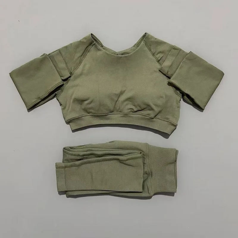 2 قطعة بدلة يوجا الصالة الرياضية مجموعة النساء التجفيف السريع اللياقة البدنية مجموعة الإناث رياضية الجري تجريب طويلة الأكمام ملابس رياضية