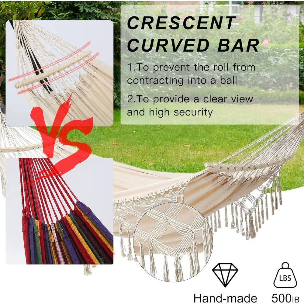 Hammock Hanging Swing Double Max 500lbs Macrame for Indoor Outdoor Patio Yard Garden