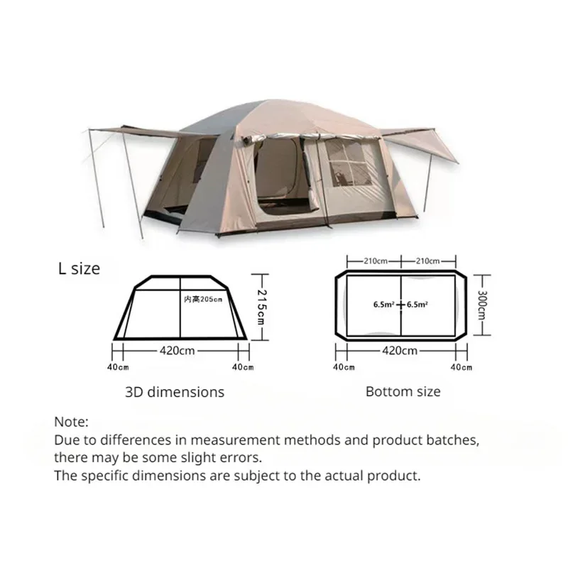 Large Tent Outdoor Camping Double Layers Thickened Two Bedrooms One Hall Multiple People Family Tent Fully Cover Waterproof