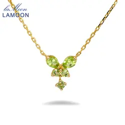 LAMOON Romantic Butterfly Pendant Natrual Peridot Necklace For Women 925 Sterling Silver Gold Plated Fine Jewelry Accessories