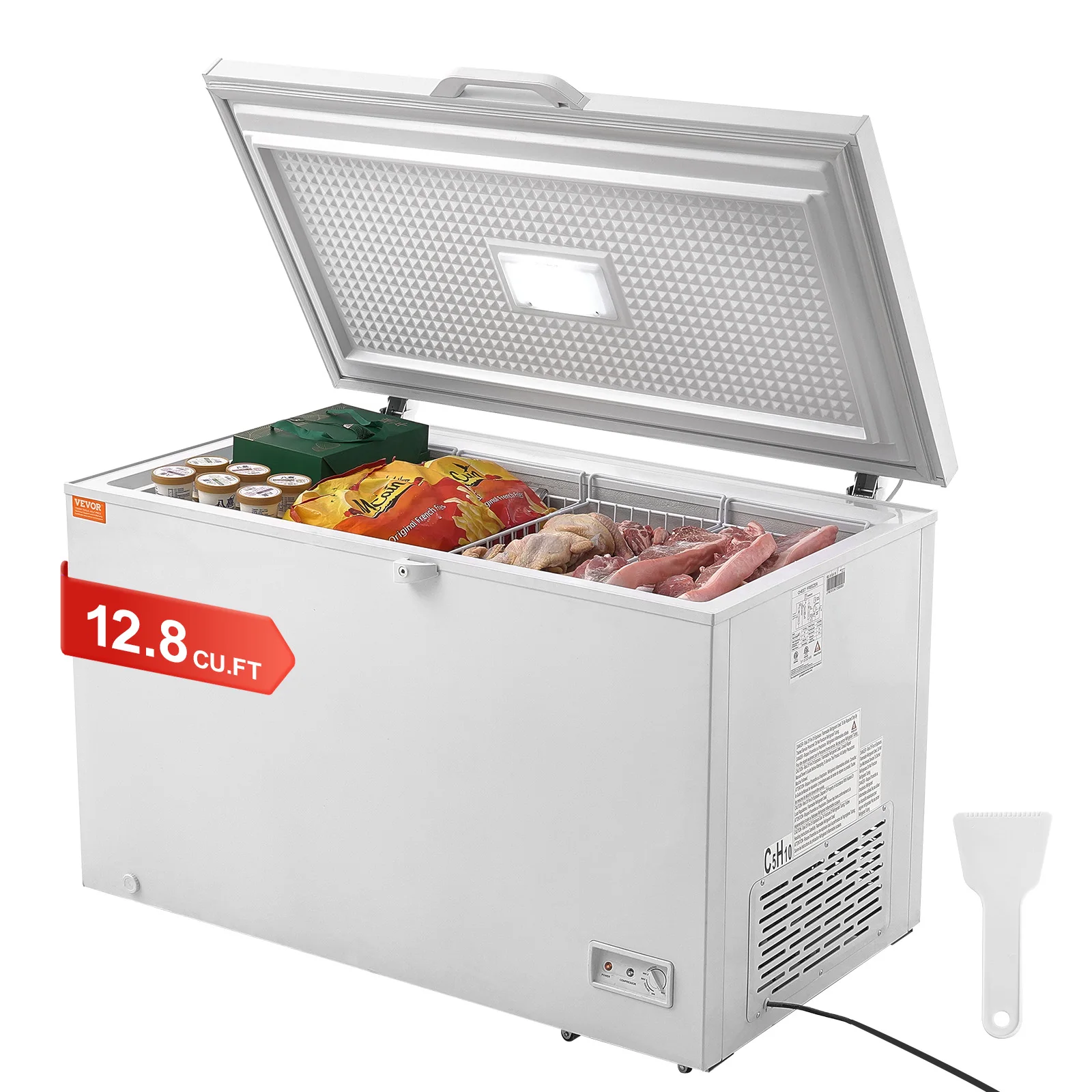 VEVOR Chest Freezer, 345L Large Deep Freezer & 4 Removable Baskets,Freestanding Top Open Door Commercial Chest Freezers,6 Wheels