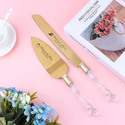 Juego de pala para pastel de acero inoxidable personalizado, cuchillo para Pizza y pan, espátula, regalo para fiesta de boda, herramienta para hornear, 2 uds.