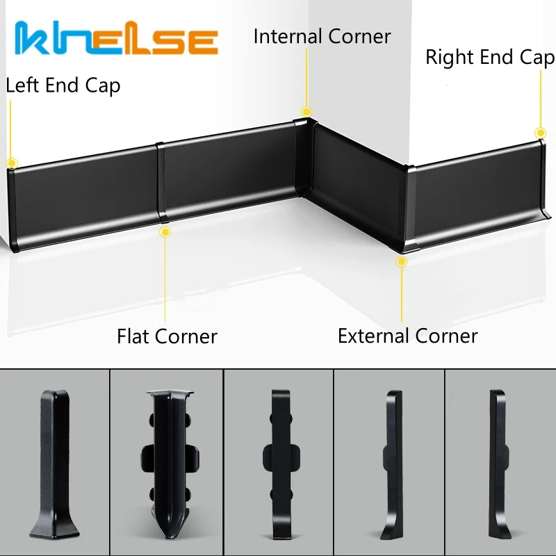 5mm Super Narrow LED Skirting Accessories H4/6/8cm Floor Wall Baseboard Connector Angle Internal External Corner End Cap 7 Color