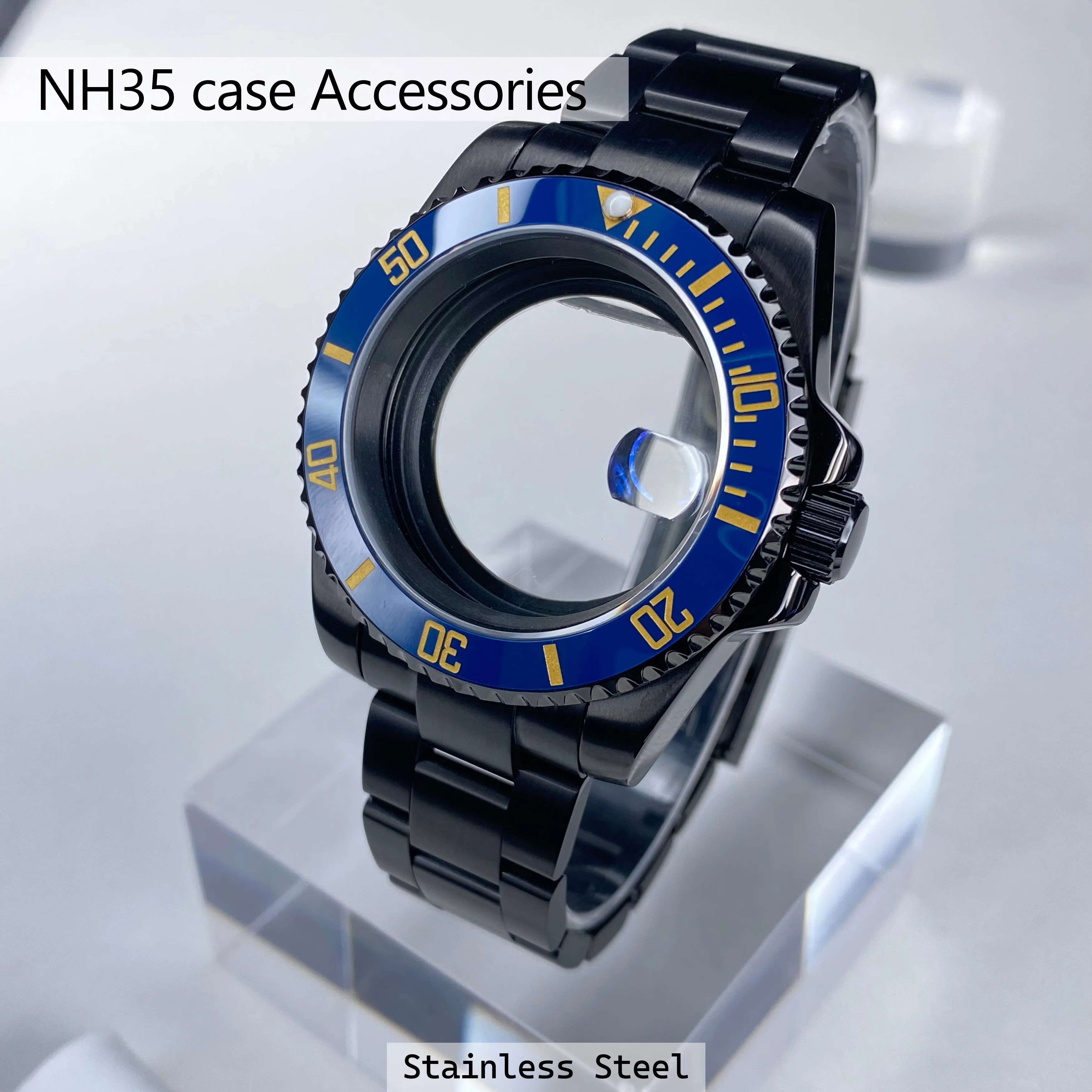 NH35 watch case GMT/SUB 40mm Black High Quality Stainless Steel Sapphire Glass fit NH34/35/36 movement 28.5mm Dial watch case