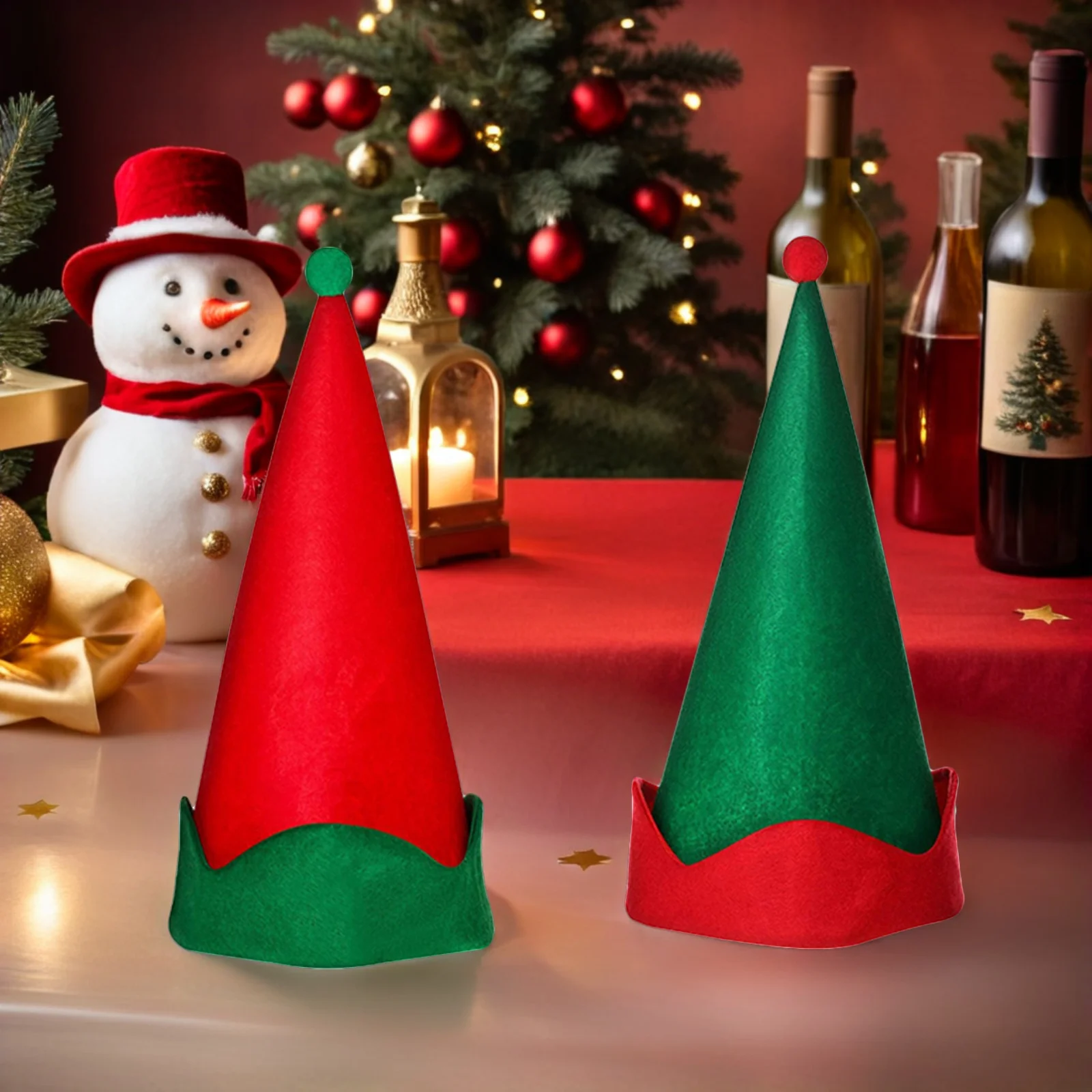 4 個のフェルトエルフ帽子男性女性用ホリデーコスチュームパーティーハットクリスマスドレスアップノームコーンキャップお祝いアクセサリー