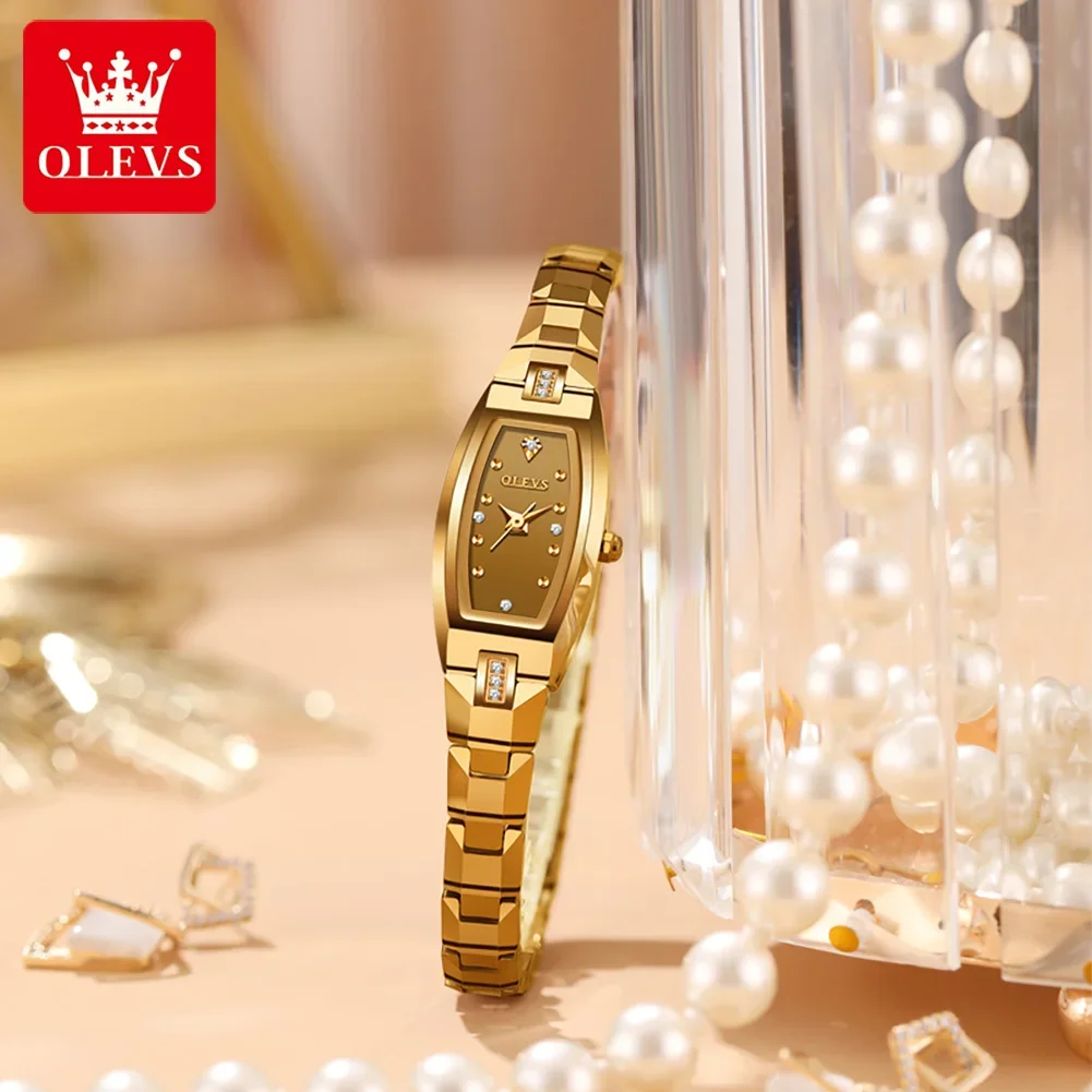 OLEVS Original Imported Quartz Tungsten Steel Watch for Women Luxury Gold Fashion Elegant Diamond Waterproof Ladies Wristwatch