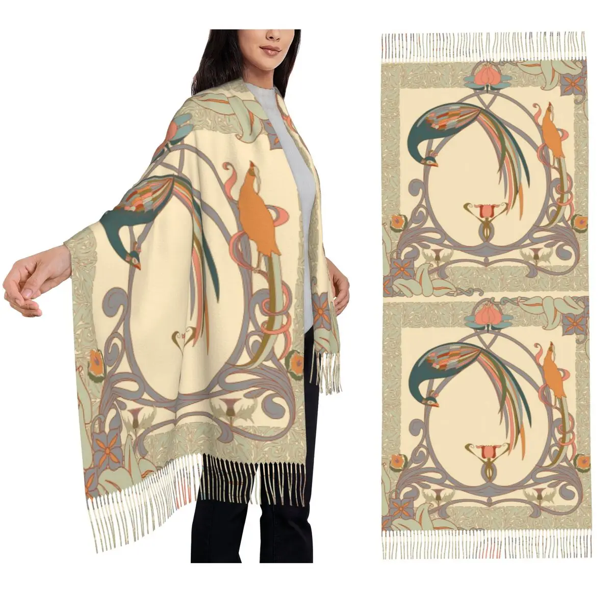 

Art Nouveau Scarf Tassel Scarves for Women Soft Warm Shawls and Wraps Large Fall Winter Shawl Wrap