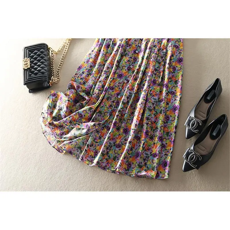 تنورة حلوة مطلية بالزهور مع طيات عالية الخصر حريرية كاملة سوينغ المرأة توصية الحب الذاتي تخفيف Sle الصيف... #3