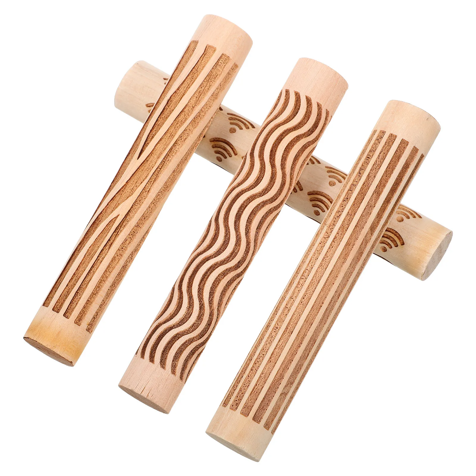 4Pcs Clay Texture Rollers Wooden Pottery Tools Set 4In X0.47in Textured Rolling Pins for Polymer Clay Slab Roller DIY Handmade