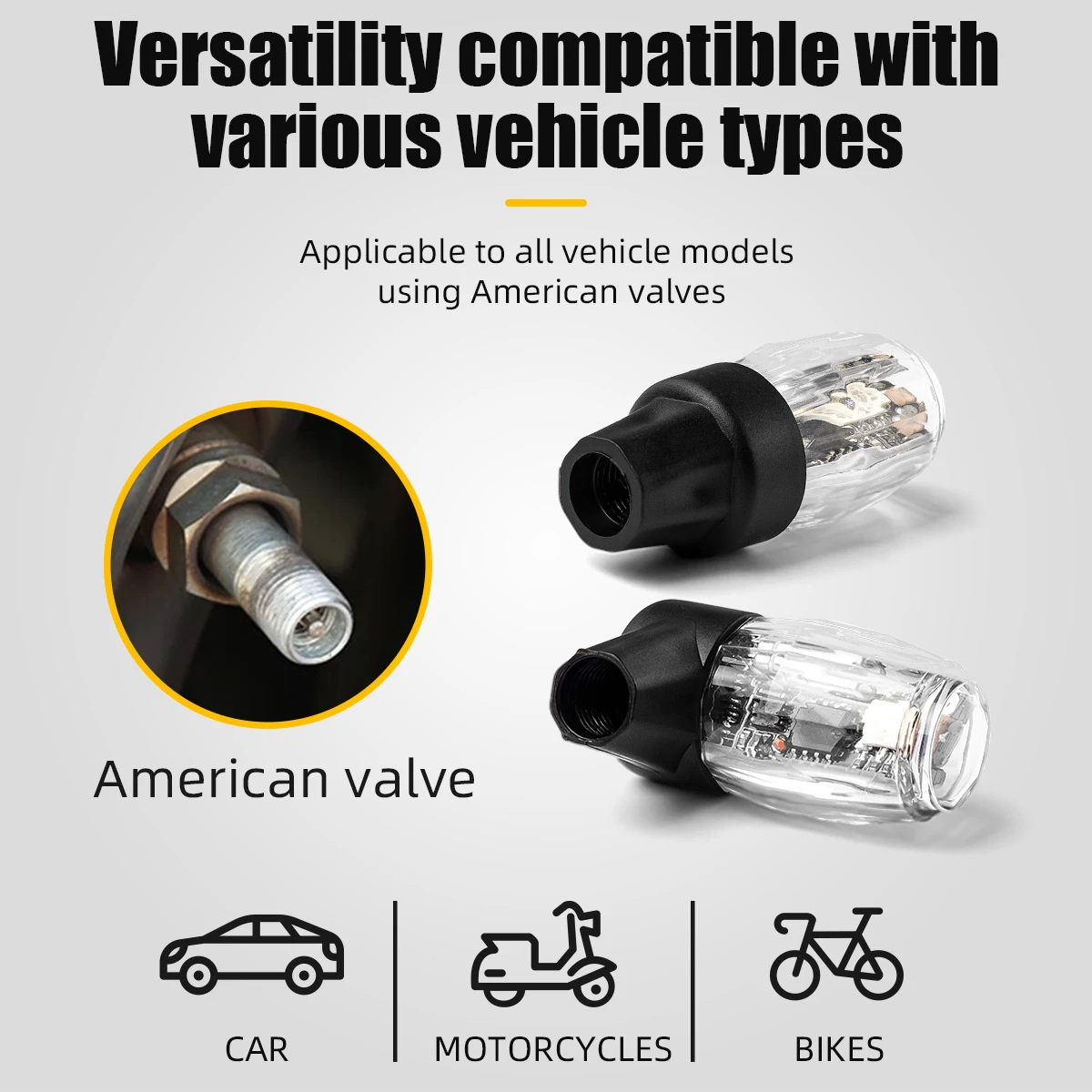 2pcs Tire Valve Cap Light Recharge Cap Aluminum Tire Wheel Stem For Car Air Valve Caps For Motorcycles Bicycles Electric Vehicle