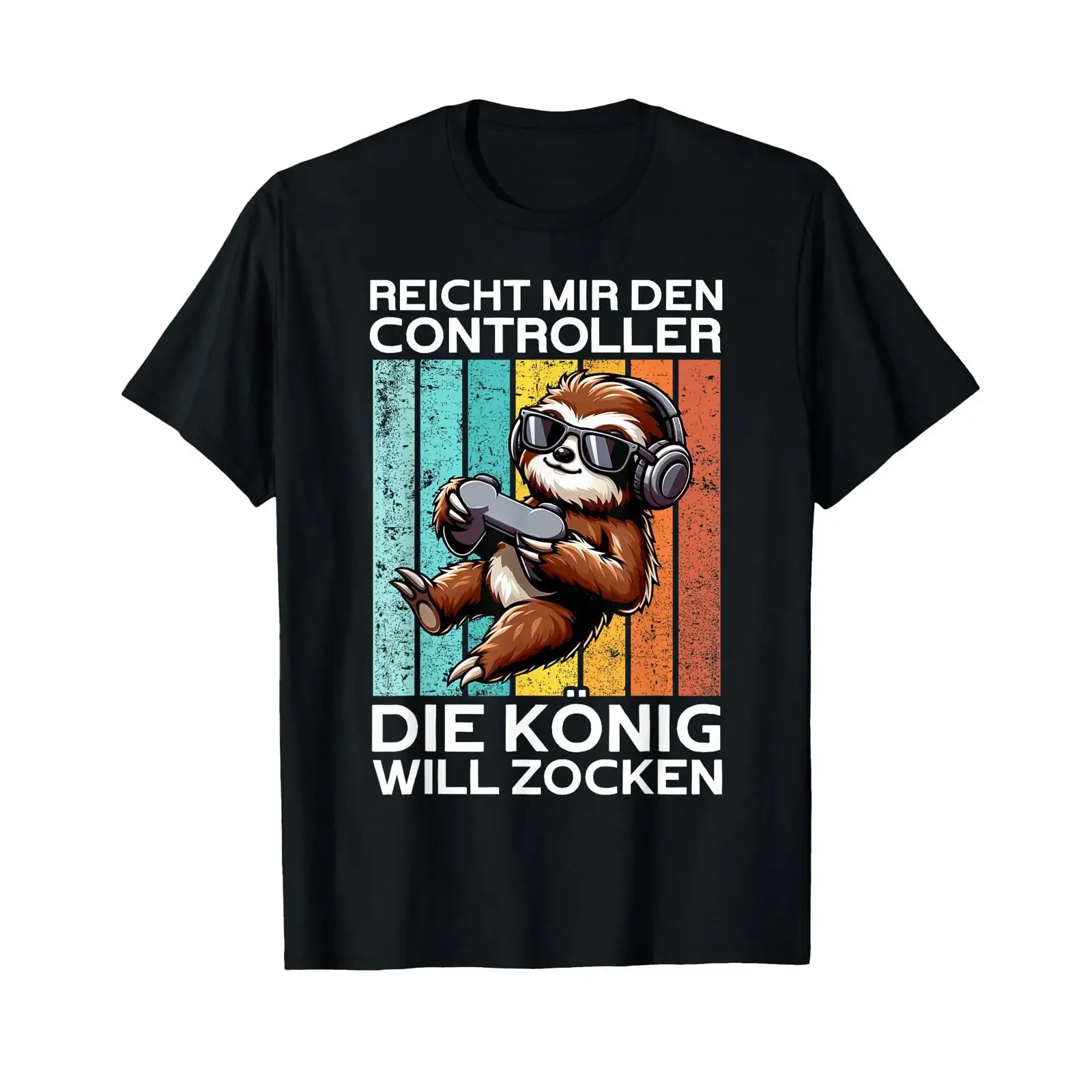 T Shirt with German Text Reicht mir den Controller die Queen Will Game Sloth black vintage Washed Stretched Versatile Stylish