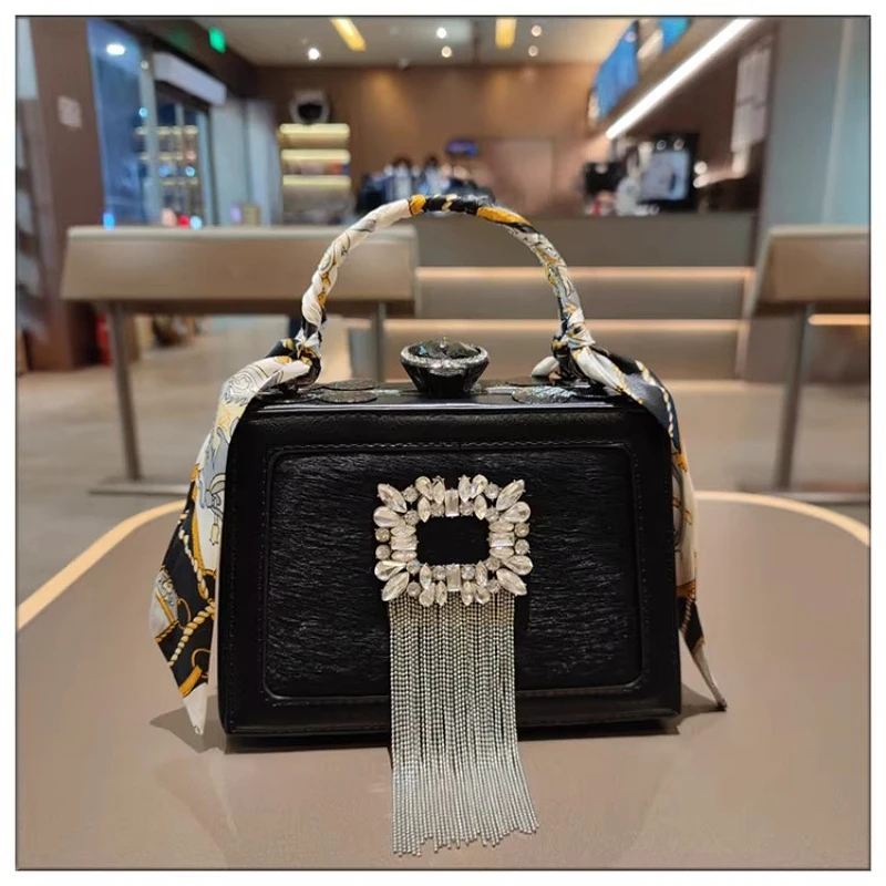 

Leather small square bag women new rhinestone messenger bag fashion shoulder
