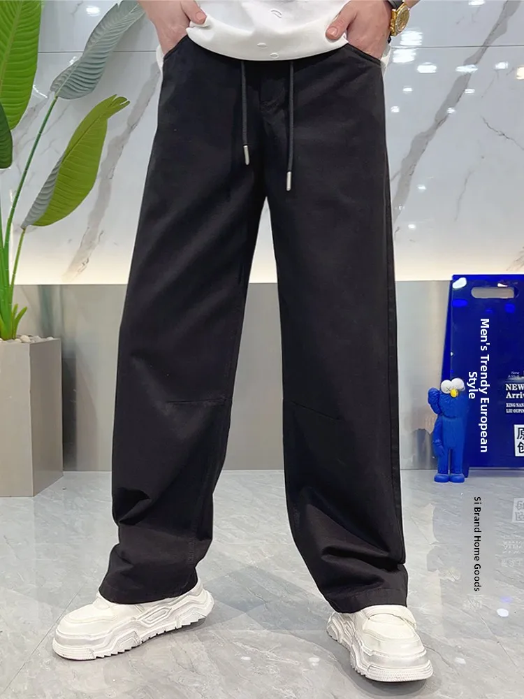 

Мужские повседневные брюки с высокой талией и широкими штанинами, прямого кроя, свободного силуэта, модные, в уличном стиле, весна-лето